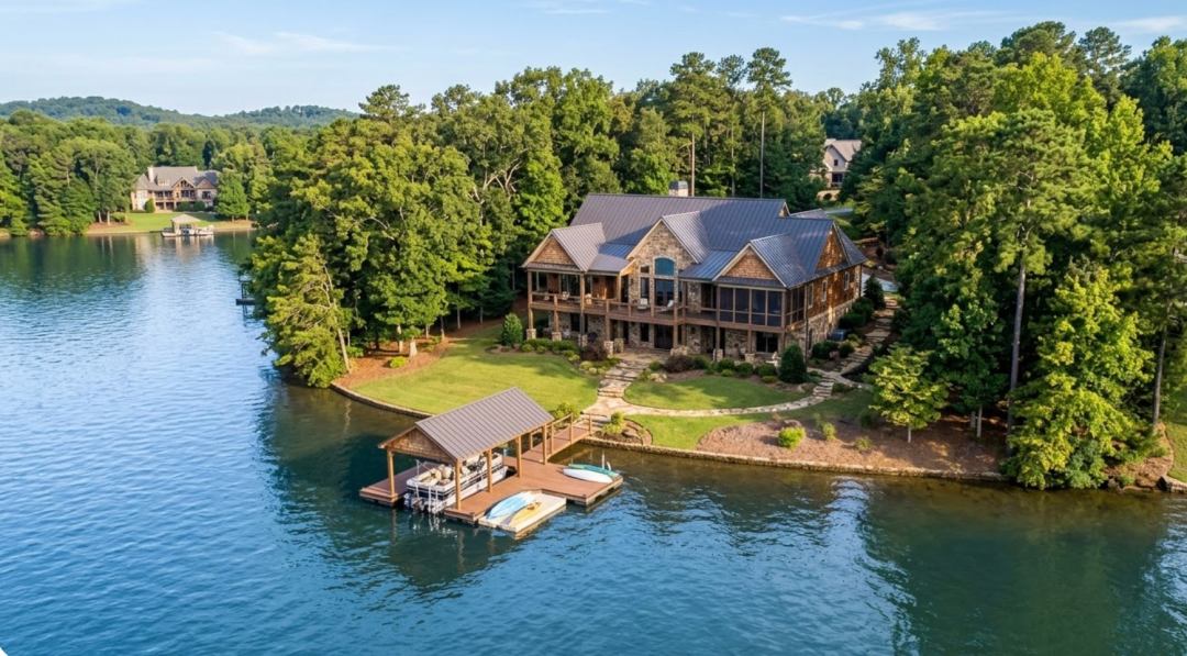 Lakefront home with private dock on the wooded shoreline of Lake Lanier